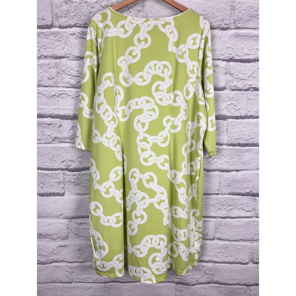 Susan Graver Womens 1X Green Butterknit Chain Link Preppy Equestrian Retro Dress - Picture 4 of 10